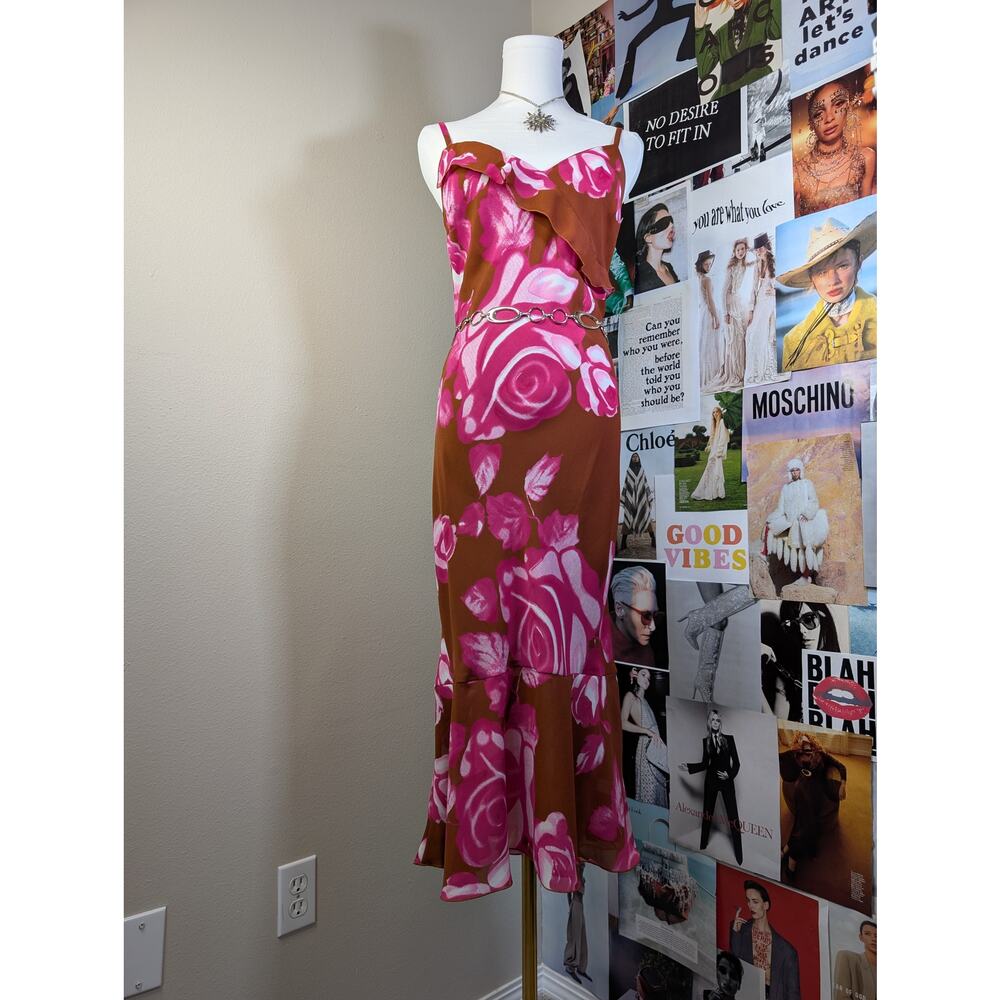 jonathan martin Pink Floral Slip Midi Dress on Brown Base